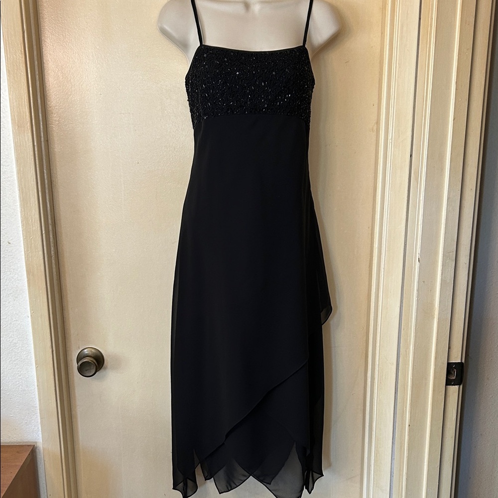Eva Blue Petite Beaded Asymmetrical Black Dress size 8P